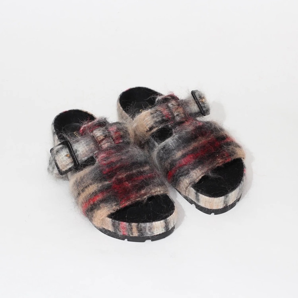 Celine Fuzzy Sandals - Black, Red, Tan